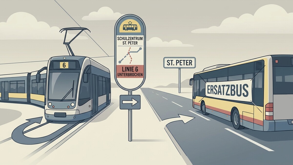 Linie 6 unterbrochen: Ersatzbus bei St. Peter, Straßenbahn mit Umleitung