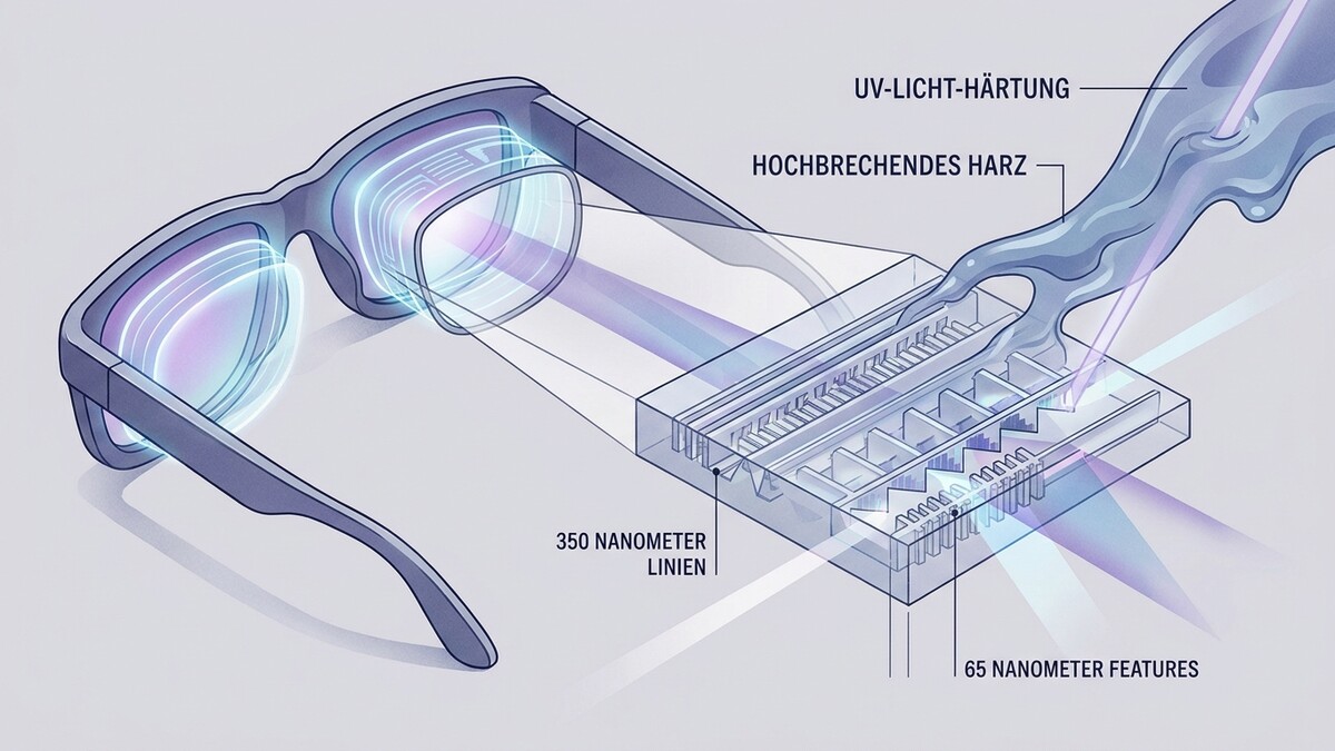 Brillenfertigung mit UV-Härtung und hochbrechendem Harz für 65-Nanometer-Features