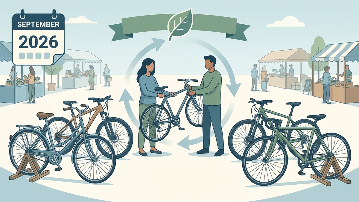 Fahrradmarkt im September 2026 mit Menschen und Ständen im Hintergrund