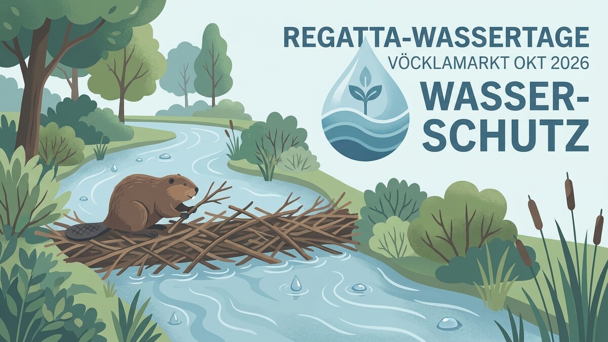 Biber baut Damm am Fluss: Regatta-Wassertage Vöcklamarkt Okto 2026 Wasserschutz