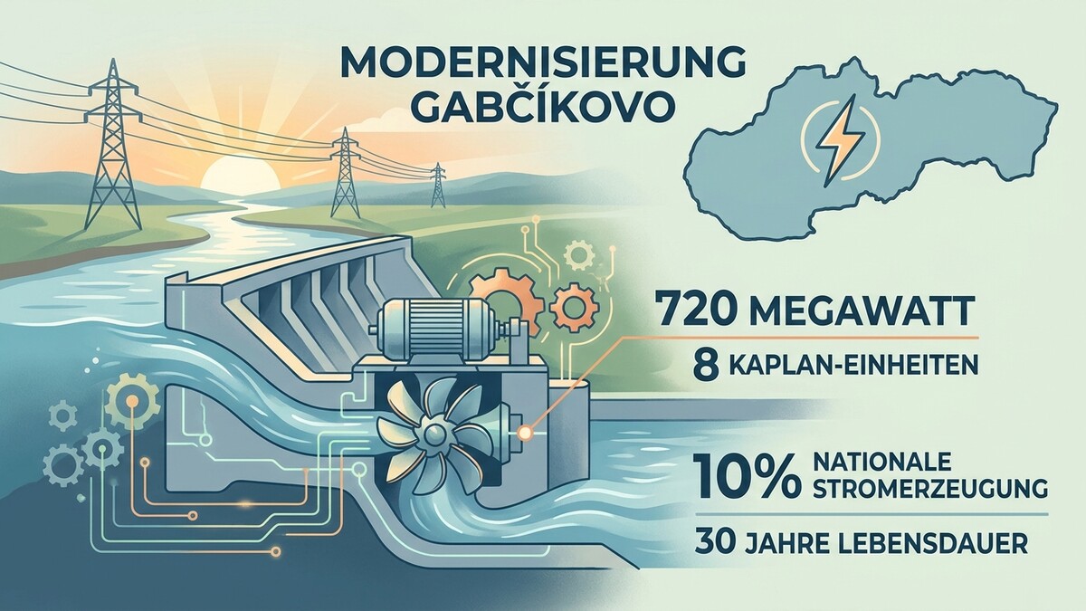Wasserkraftwerk Gabčíkovo: 720 MW, 8 Kaplan-Einheiten, 10% Stromerzeugung