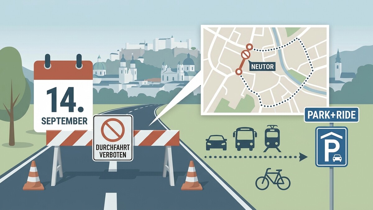 Durchfahrt verboten Neutor am 14. September: Umleitung mit Park+Ride und ÖPNV-Symbolen