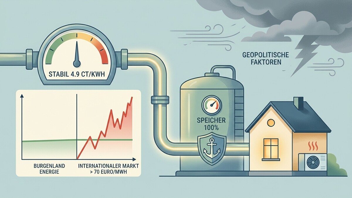 Energiepreise: Stabil 4,9 Ct/kWh dank Speicher 100% im Burgenland, trotz geopolitischer Faktoren