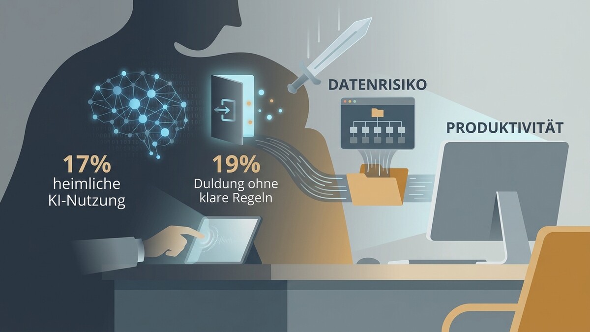 KI-Nutzung: 17% heimlich, 19% Duldung ohne Regeln, Datenrisiko, Produktivität