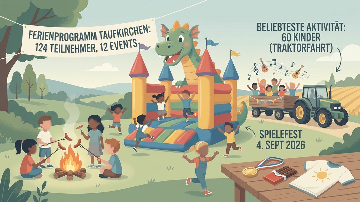 Ferienprogramm Taufkirchen: Kinder beim Spielen, Grillen und Traktor fahren
