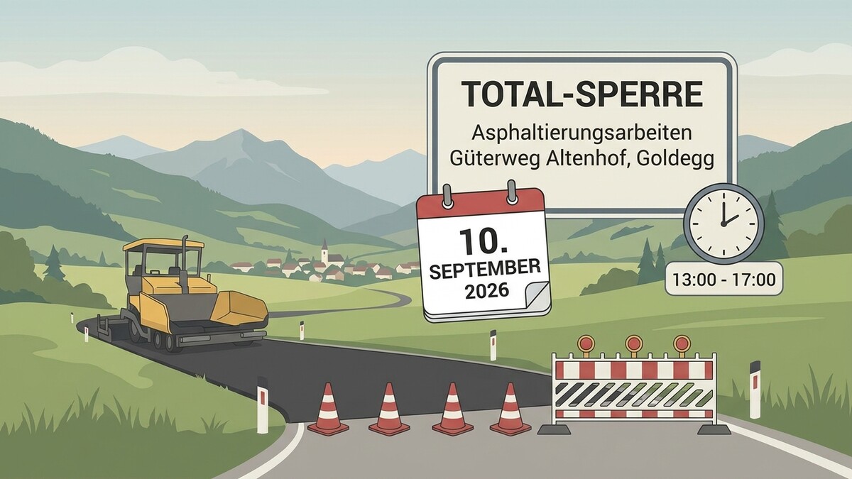 Asphaltierungsarbeiten Güterweg Altenhof, Goldegg am 10. September 2026 von 13-17 Uhr