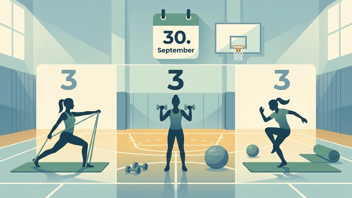 Fitness-Übungen im September: Frauen trainieren mit Widerstandsband, Hanteln und Ball