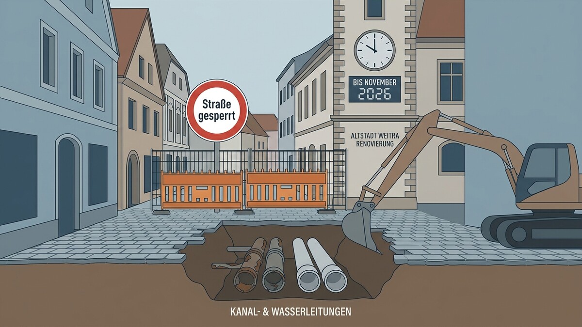 Altstadt Weitra Renovierung: Kanal- und Wasserleitungen werden erneuert, Straße gesperrt bis November 2026.