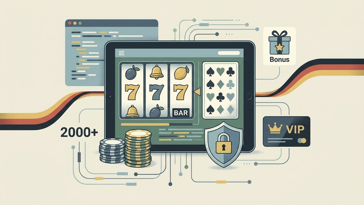 Online-Casino-Sicherheit mit Spielautomaten, Chips, Bonus und VIP-Karte.