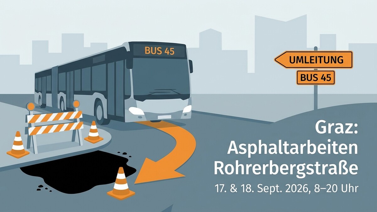 Graz: Bus 45 Umleitung wegen Asphaltarbeiten Rohrerbergstraße am 17./18. Sept. 2026