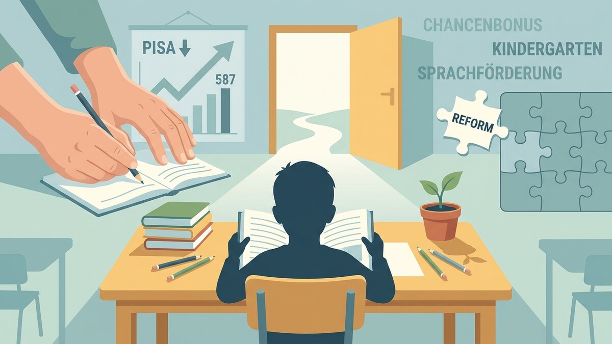 Bildung: Kind lernt, PISA-Ergebnisse, offene Tür, Reform-Puzzle