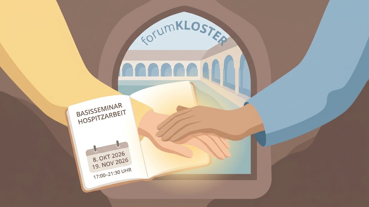 Basislehrgang Hospizarbeit im forumKloster mit Händedruck und Kalenderdaten