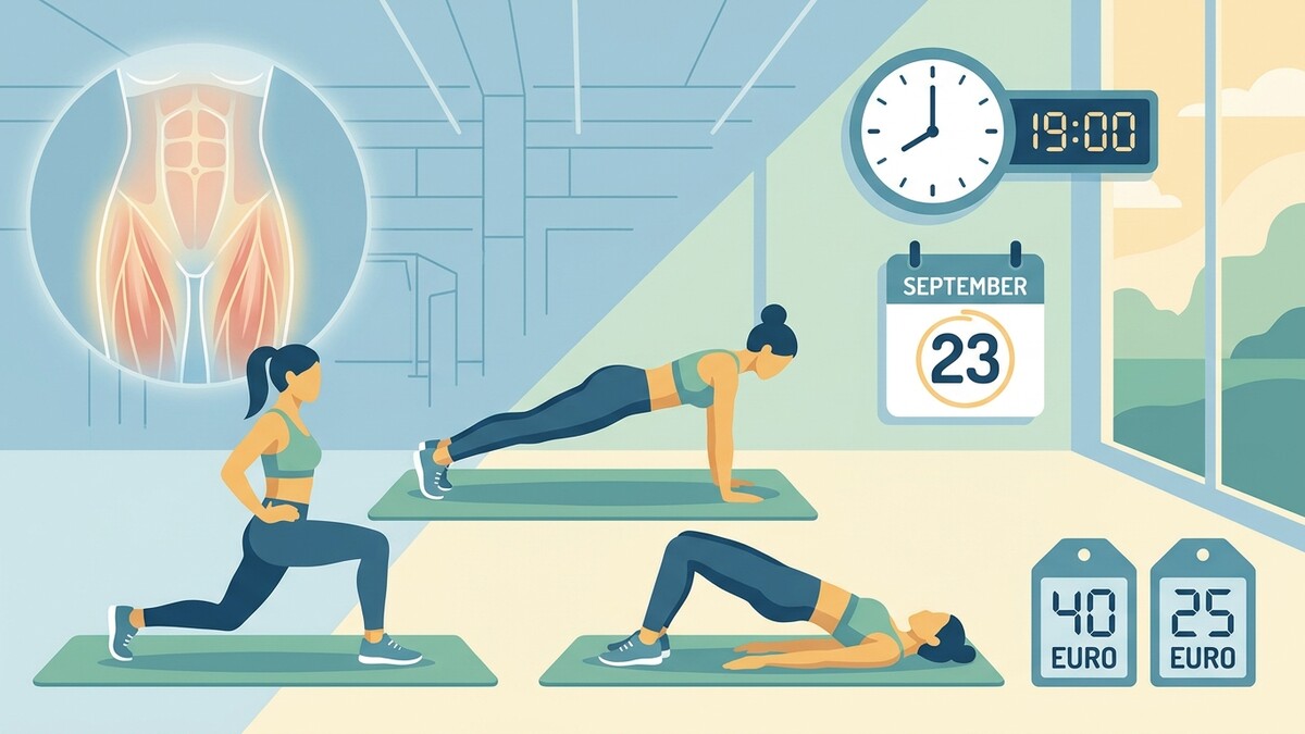 Fitnessübungen mit Kalender, Uhrzeit und Preisen in Euro