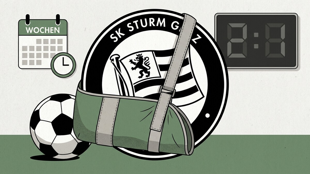 SK Sturm Graz Wappen mit Fußball, Kalender und Anzeigetafel