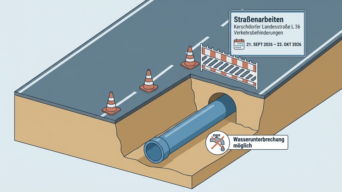 Straßenarbeiten Kerschdorfer Landesstraße L 36 mit Verkehrsbehinderungen und Wasserunterbrechungsmöglichkeit