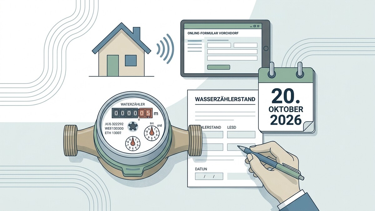 Wasserzählerstand ablesen und online übermitteln, Haus, Tablet, Kalender 20. Oktober 2026