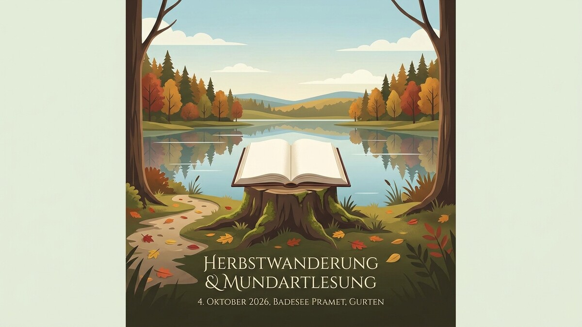 Herbstwanderung & Mundartlesung am Badesee Pramet, Gurten mit offenem Buch