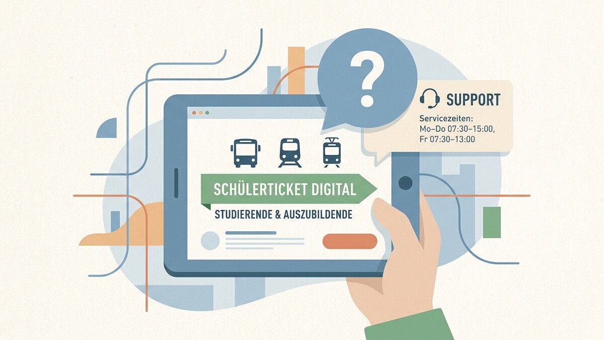 Schülerticket Digital für Studierende und Auszubildende auf Tablet mit Support-Infos