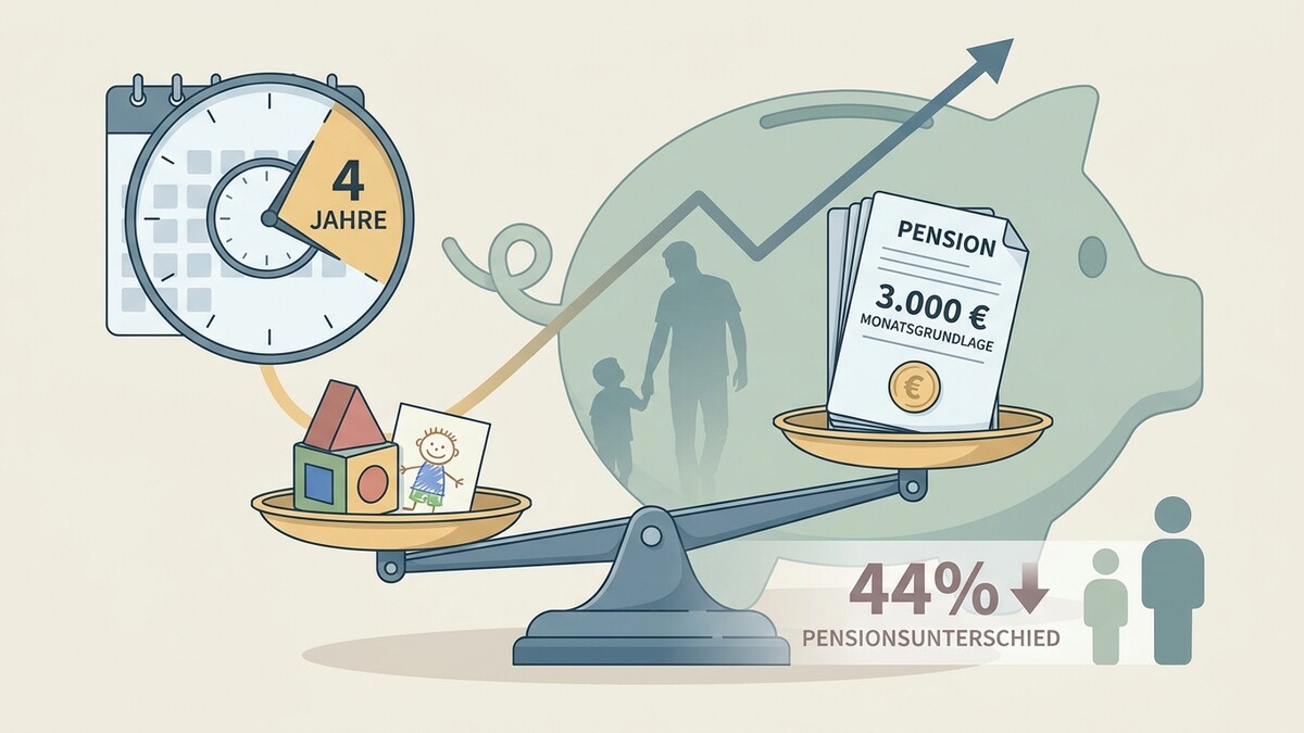 Pension: 4 Jahre und 3.000 € vs. Kinder und 44% Pensionsunterschied
