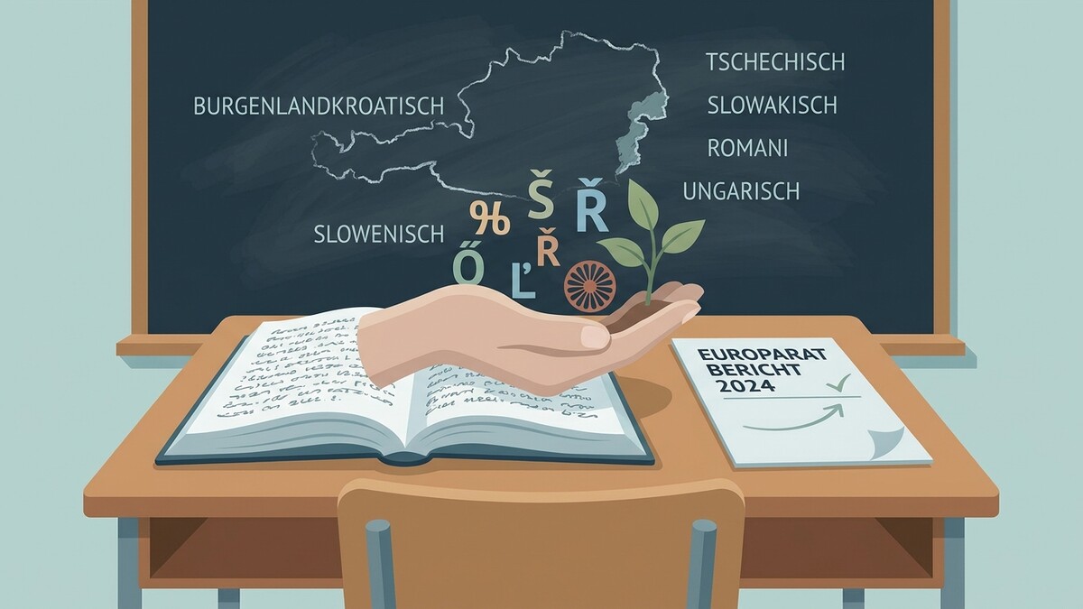 Minderheitensprachen Österreich: Hand mit Pflanze über offenem Buch, Europabericht