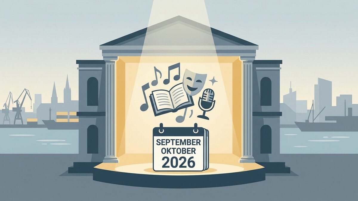 Kulturveranstaltungen September Oktober 2026 mit Kalender, Buch, Noten und Maske