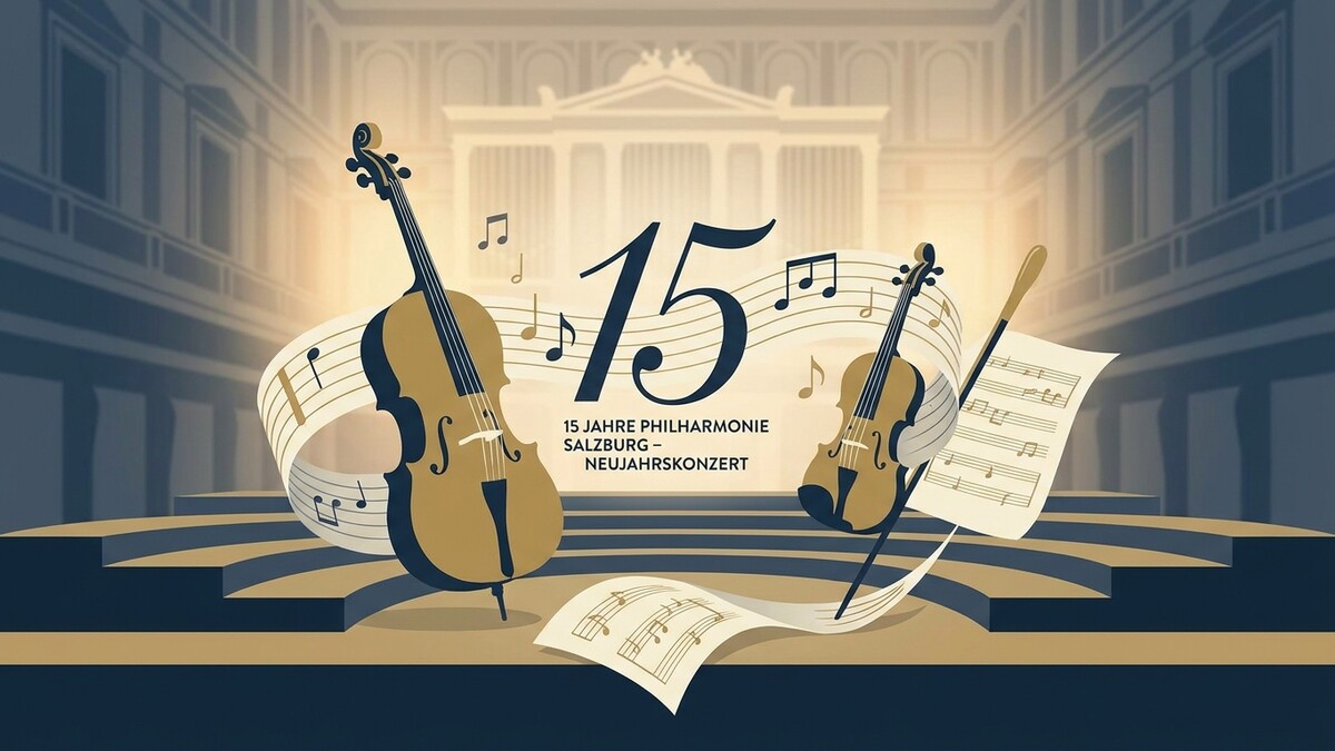 Philharmonie Salzburg Neujahrskonzert 15 Jahre mit Violinen und Noten