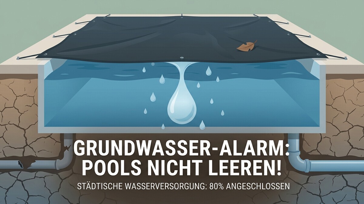 Grundwasser-Alarm: Pools nicht leeren! Städtische Wasserversorgung: 80% angeschlossen.
