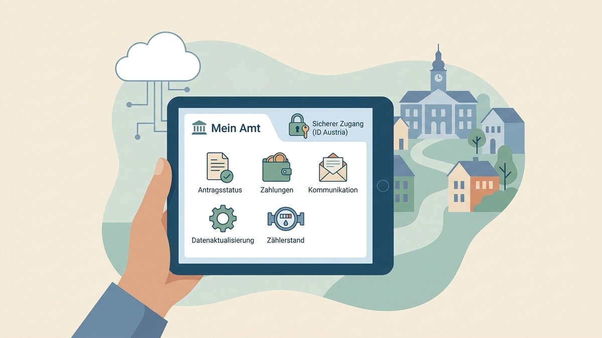 Mein Amt App mit Antragsstatus, Zahlungen, Kommunikation, Datenaktualisierung und Zählerstand auf Tablet