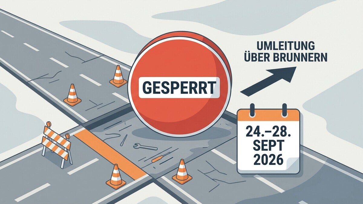 Straßensperre mit Umleitung über Brunn an der Wiener Straße vom 24. bis 28. September 2026