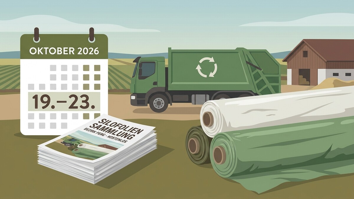 Silofolien-Sammlung im Oktober 2026 in Perg, LKW und Rollen.