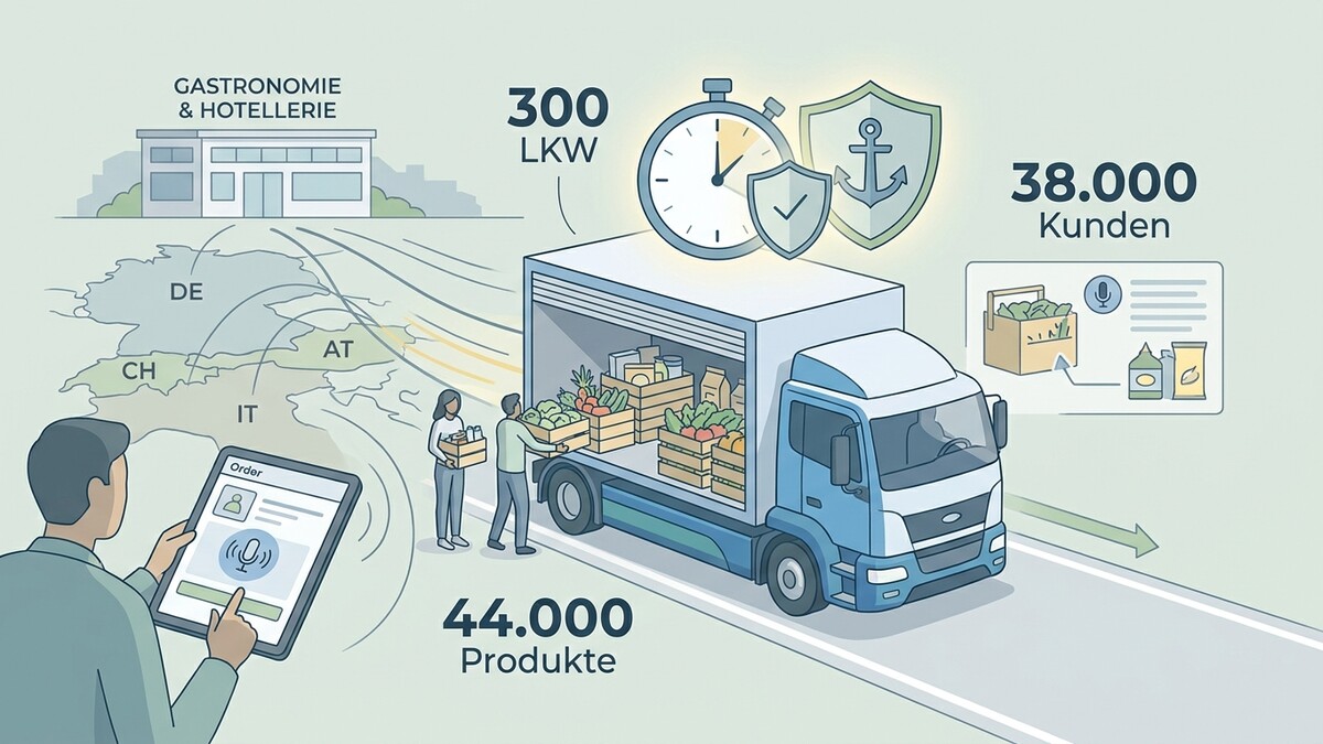 LKW-Lieferung von Lebensmitteln an 38.000 Kunden in Gastronomie & Hotellerie mit 44.000 Produkten