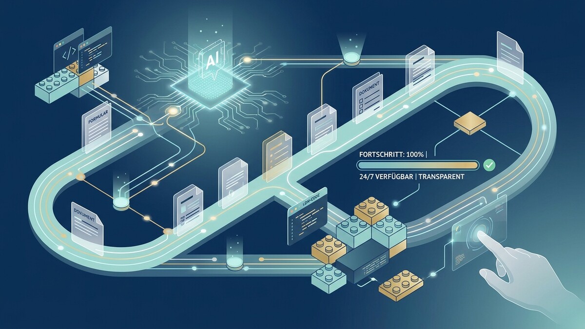 KI-gestützte Datenverarbeitung mit Formularen, Dokumenten und Code-Elementen.