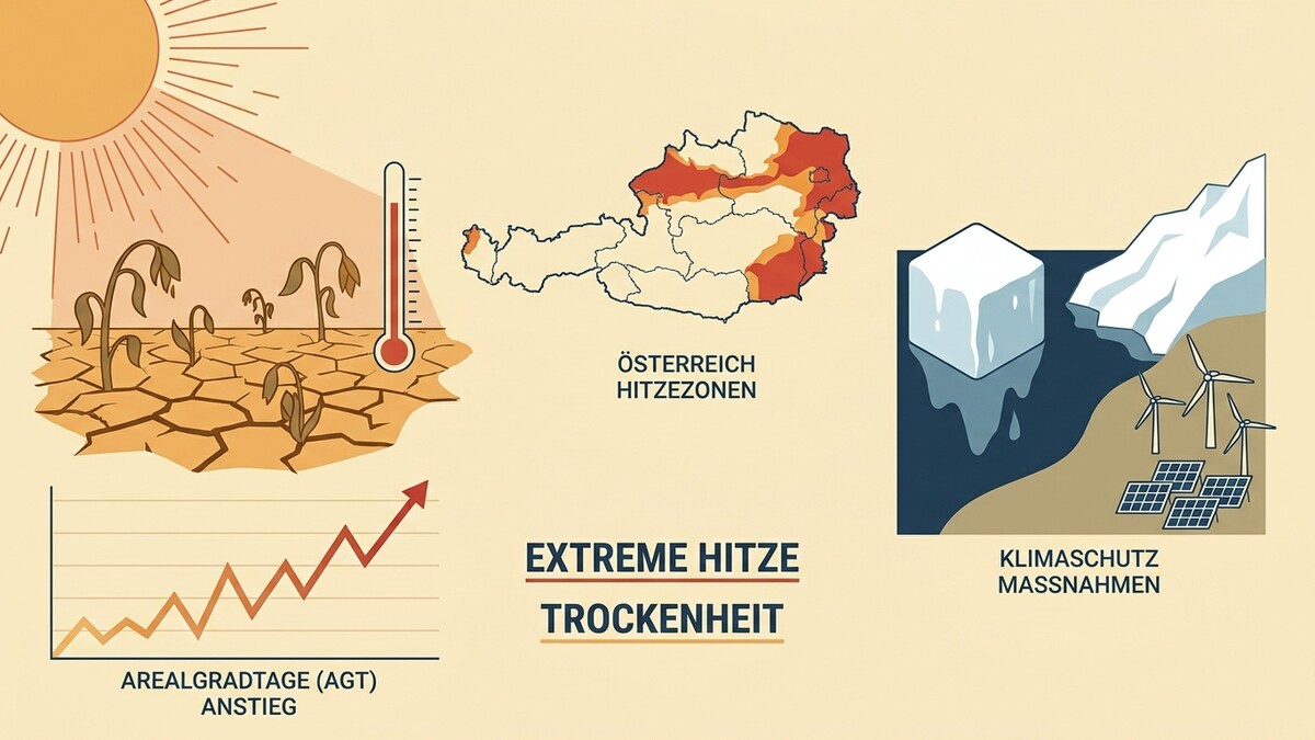 Extreme Hitze Trockenheit: Österreich Hitzzonen, Klimaschutzmaßnahmen, AGT Anstieg