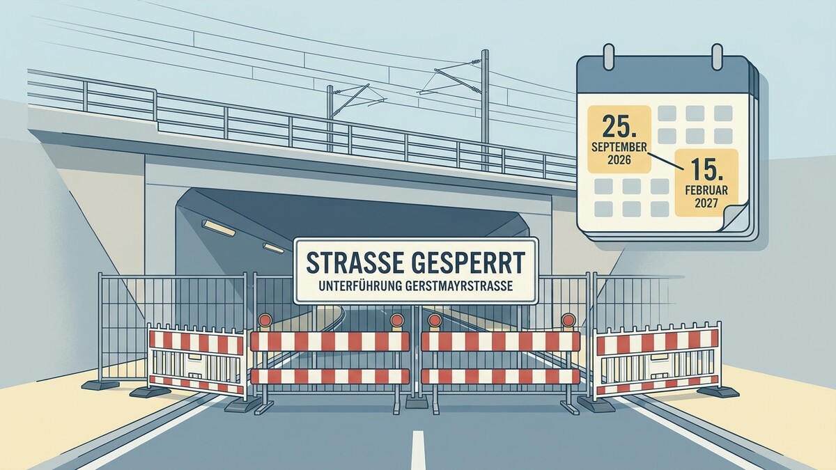 Straßensperre Unterführung Gerstmayrstraße mit Kalender 25. September 2026 bis 15. Februar 2027