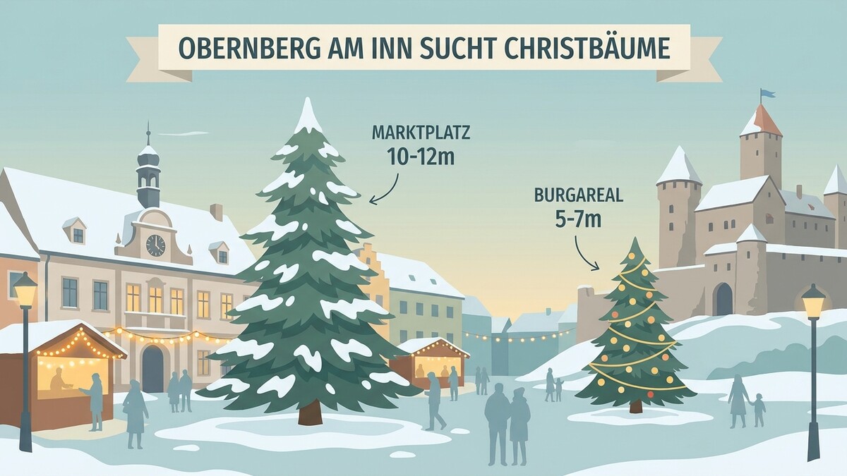 Christbäume für Obernberg am Inn: Markt und Burgareal im Winter