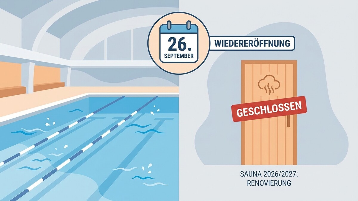 Sauna geschlossen: Wiedereröffnung 26. September. Schwimmbad und Sauna werden renoviert.
