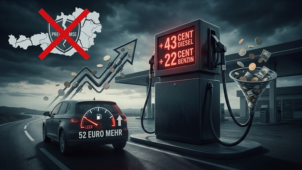 Benzinpreise Österreich: 43 Cent mehr für Diesel, 22 Cent mehr für Benzin.