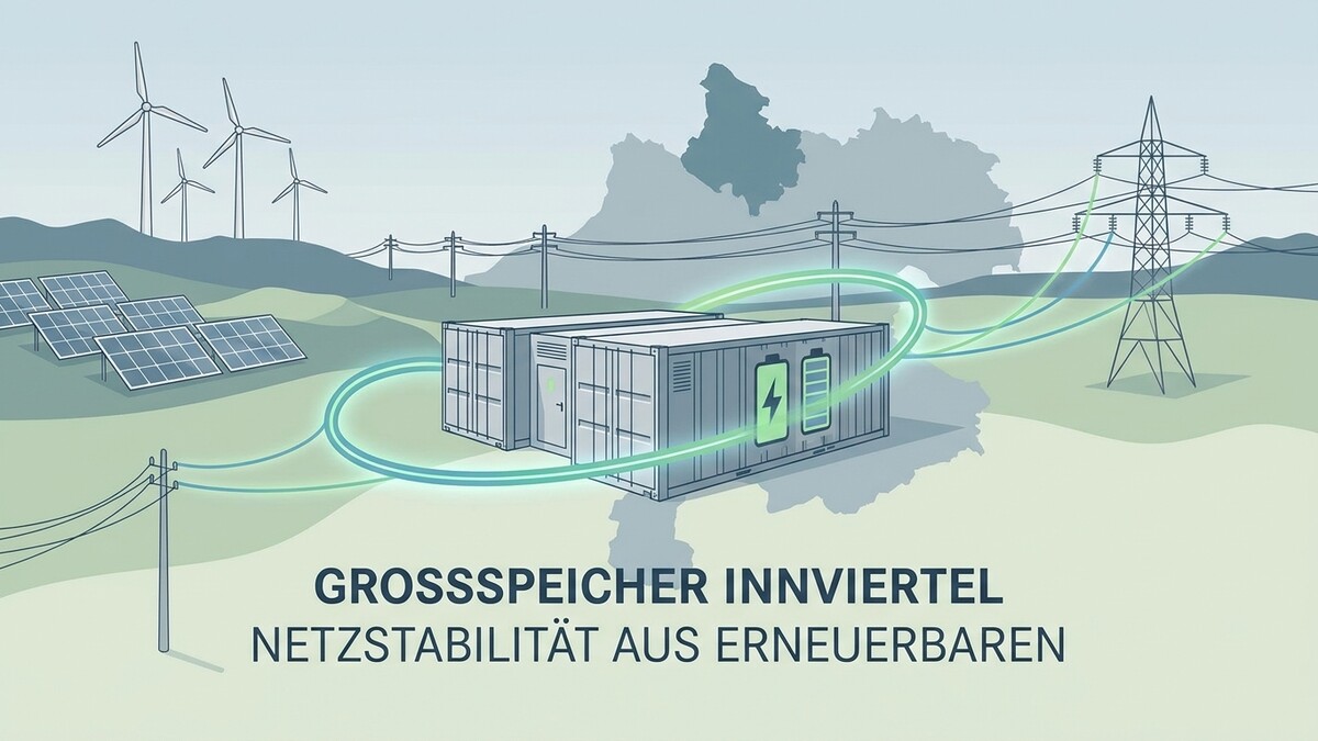 Großspeicher Innviertel: Windräder, Solaranlagen und Stromspeicher mit Netzanschluss