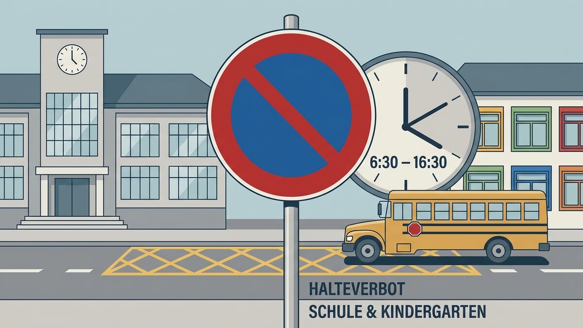 Halteverbot Schule Kindergarten Schulbus Uhrzeit 6:30-16:30 Schulgebäude