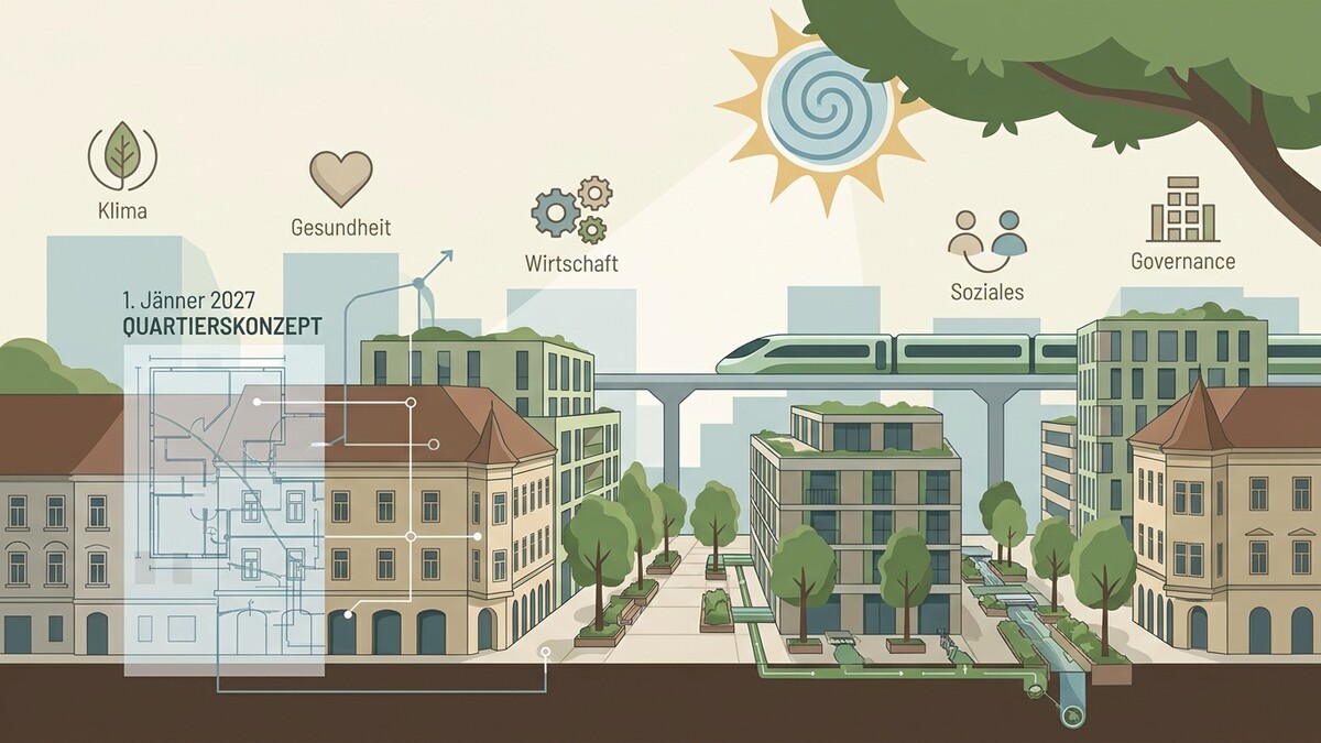 Quartierskonzept 2027 zeigt Stadtentwicklung mit Klima, Gesundheit, Wirtschaft, Sozialem und Governance