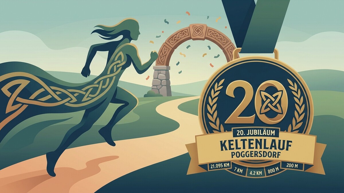 Keltenlauf Poggersdorf 20. Jubiläum mit Läuferin und Medaille