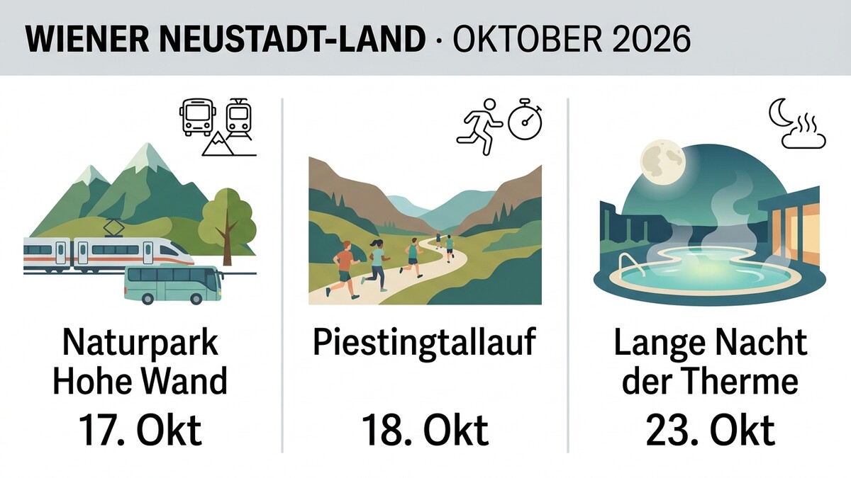 Wiener Neustadt: Naturpark Hohe Wand mit Zug und Bus, Piestingtallauf und Thermen-Nacht im Oktober
