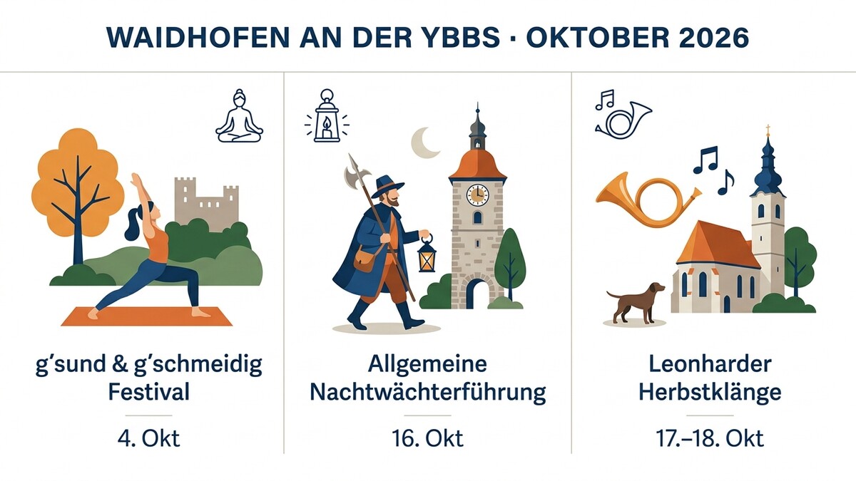 Waidhofen an der Ybbs Oktober 2026: Yoga, Nachtwächter & Musik mit Hund