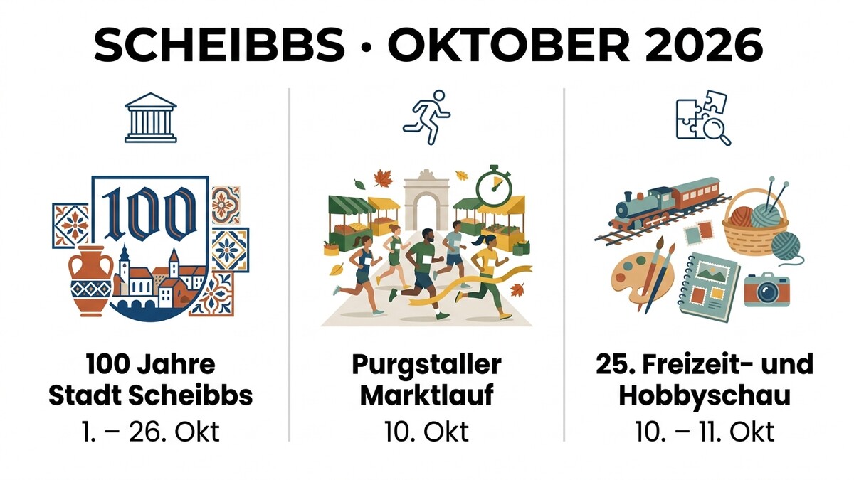 Scheibbs Oktober 2026: 100 Jahre Stadt Scheibbs, Purgstaller Marktlauf, Freizeit- und Hobbyschau