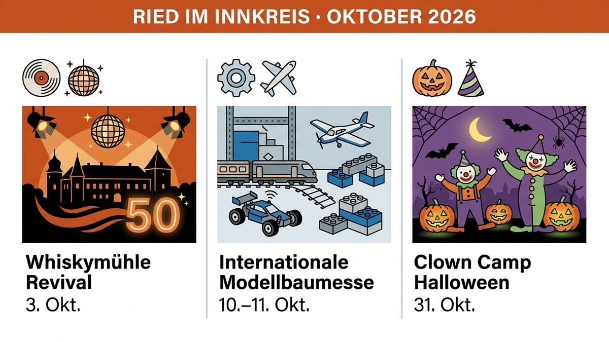 Ried im Innkreis: Clown Camp Halloween mit Kürbissen und Clowns, Modellbaumesse, Whiskymühle Revival
