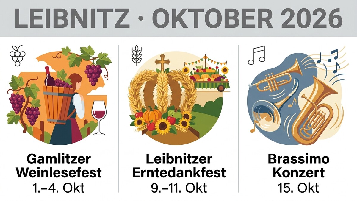 Leibnitz: Gamlitzer Weinfest, Erntedankfest und Brassimo Konzert im Oktober 2026