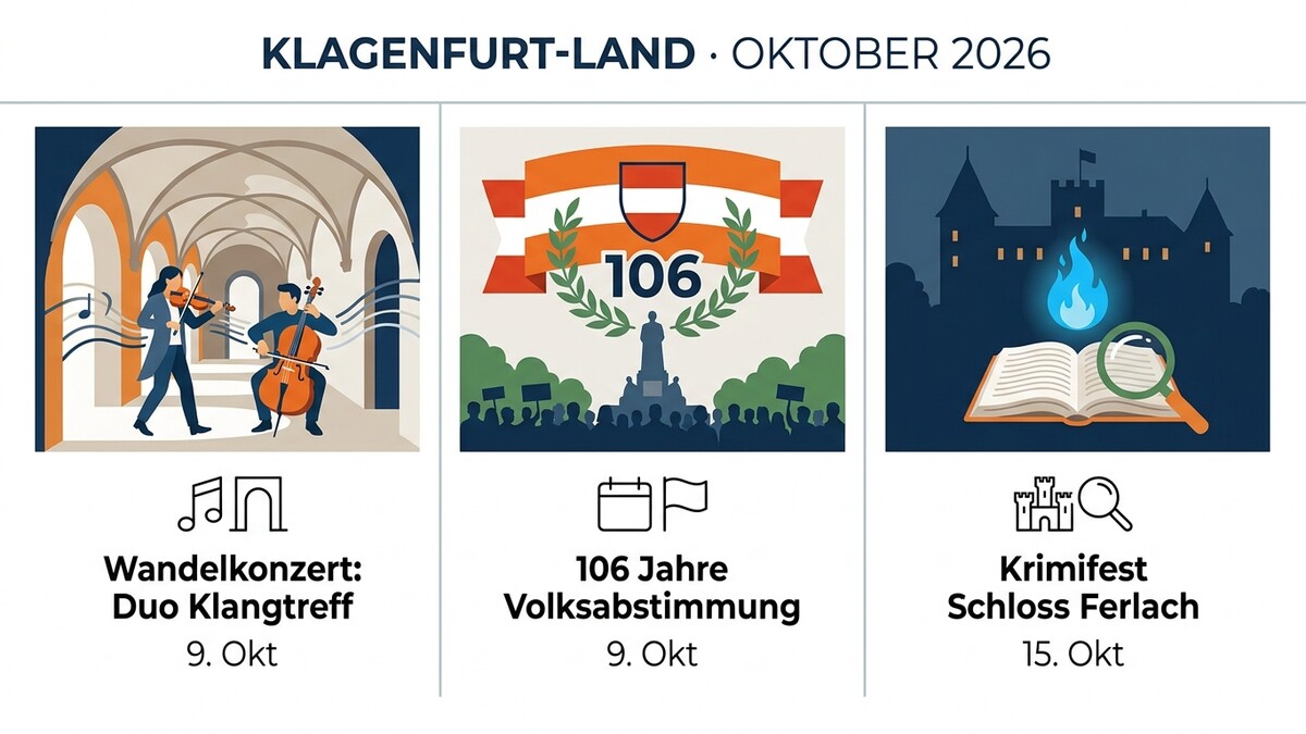 Klagenfurt-Land: Duo Klangtreff, 106 Jahre Volksabstimmung, Krimifest Schloss Ferlach