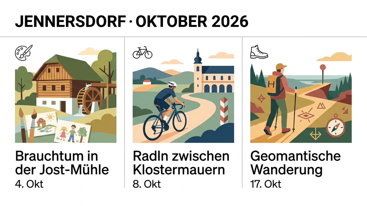 Jennernsdorf: Illustrationen zu Brauchtum, Radfahren und Wandern im Oktober 2026