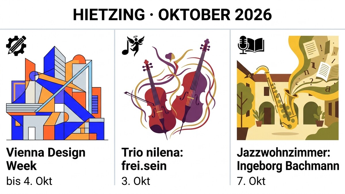 HIETZING OKTOBER 2026: Vienna Design Week, Trio nilena, Jazzwohnzimmer Ingeborg Bachmann