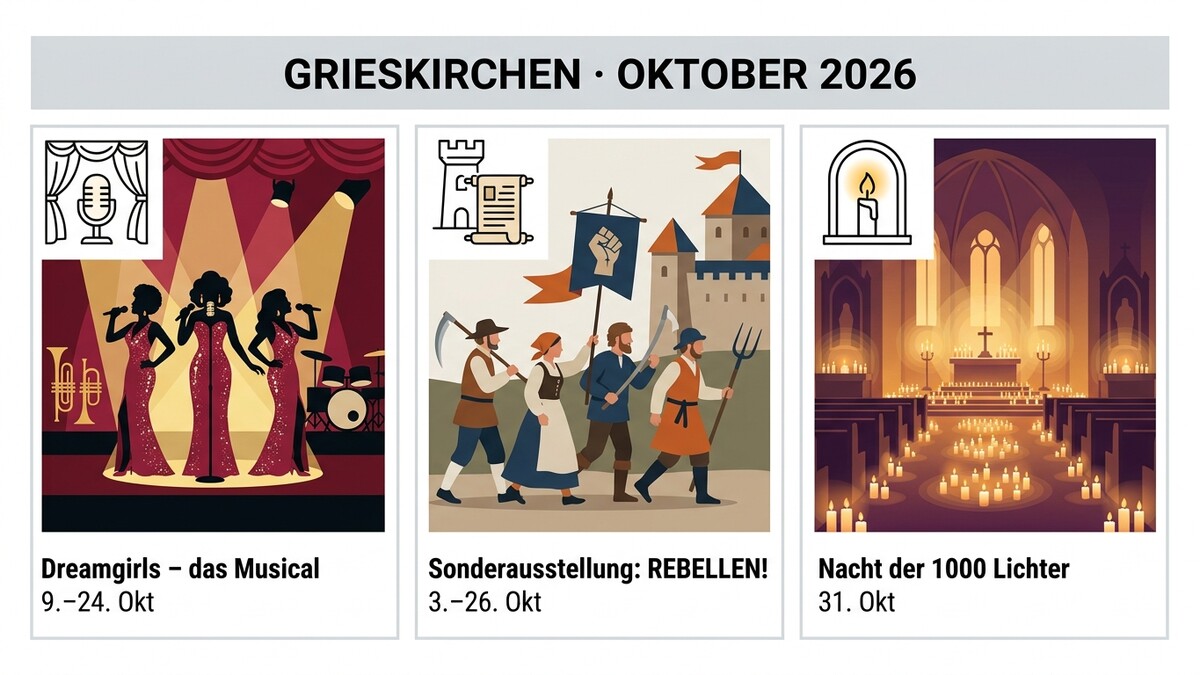 Grieskirchen Oktober 2026: Musical Dreamgirls, Sonderausstellung Rebellen, Nacht der 1000 Lichter